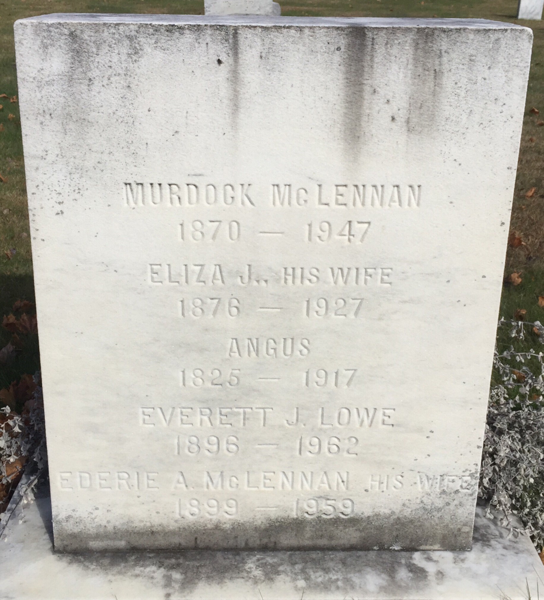 Photo of headstones/Murdock McLennan died 1947 MI Mexico, Oxford, Maine